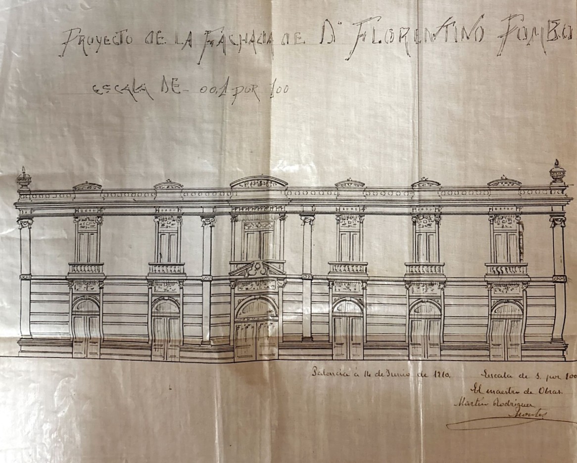 Dibujo arquitectónico del proyecto de la fachada del palacio de Don Sancho.