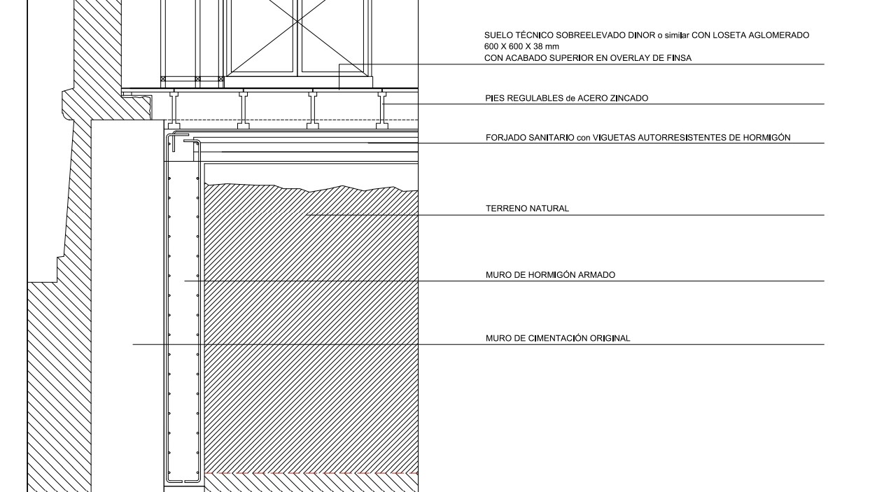Diagrama del suelo técnico sobrelevado en la biblioteca del Palacio Provincial