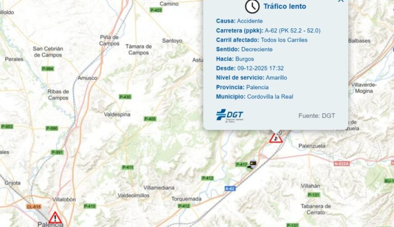 Accidente de camión causando tráfico lento en la A-62 cerca de Quintana