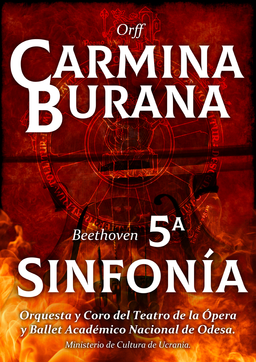 Cartel del concierto de Carmina Burana y Sinfonía nº5 en el Teatro Ortega