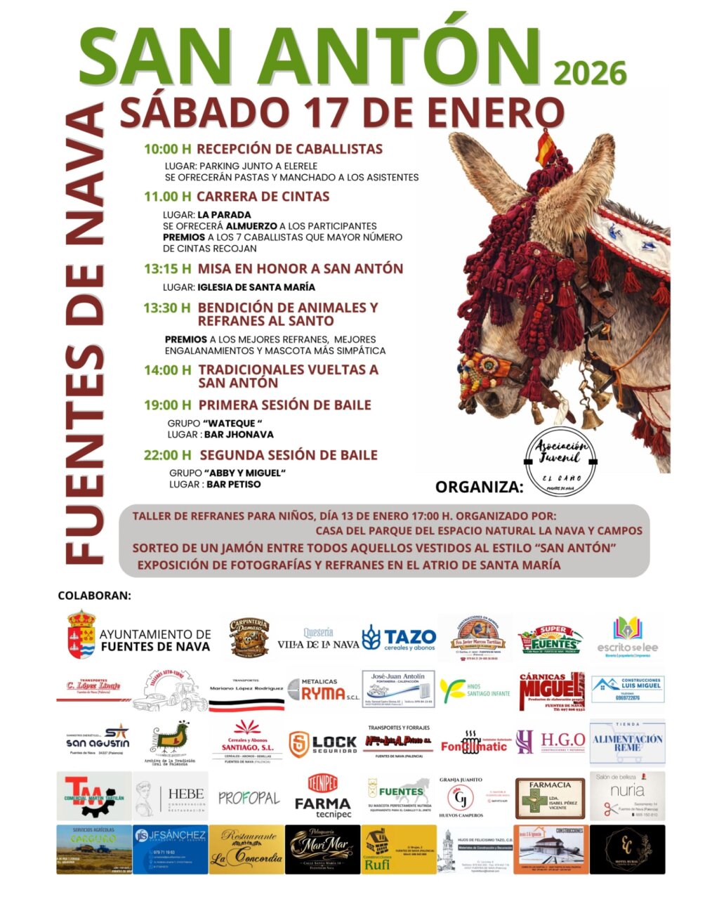 Cartel de la fiesta de San Antón en Fuentes de Nava con actividades programadas.