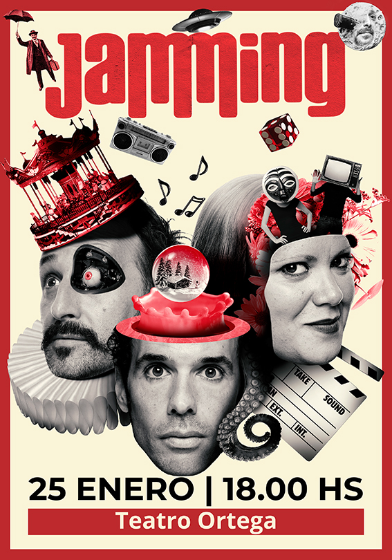 Cartel del show Jamming en el Teatro Ortega con actores y elementos creativos