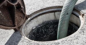 Proceso de limpieza de una fosa séptica con manguera