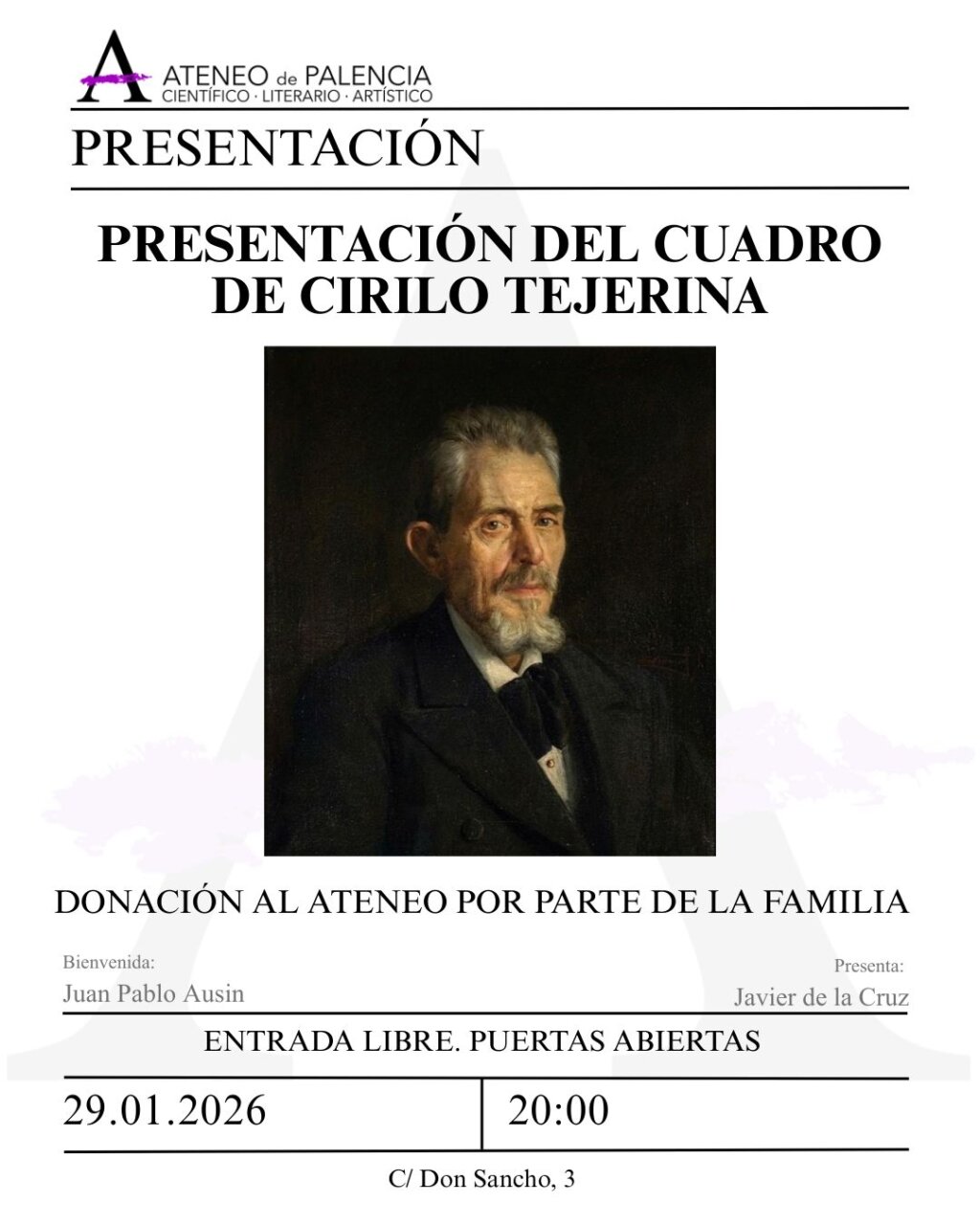 Retrato de Cirilo Tejerina en la presentación en el Ateneo de Palencia