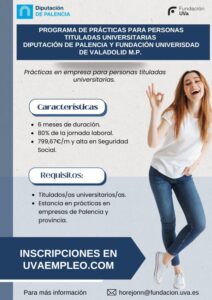 Cartel informativo sobre programa de prácticas para universitarios en Palencia