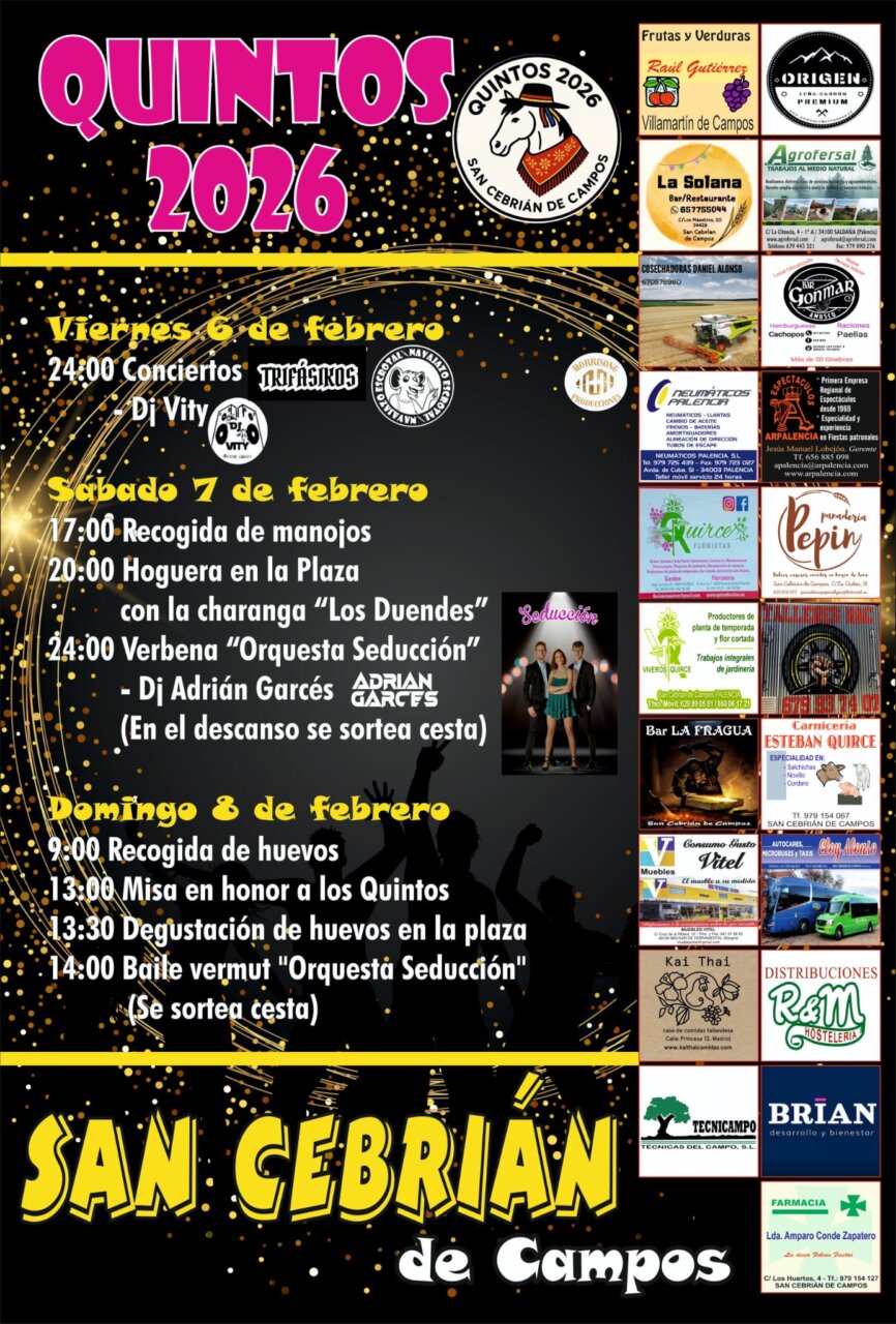 Cartel de la festividad Los Quintos 2026 en San Cebrián de Campos