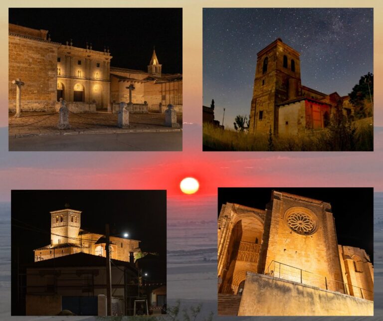 Imágenes de iglesias iluminadas en Palencia, que será uno de los mejores puntos para ver el eclipse solar.