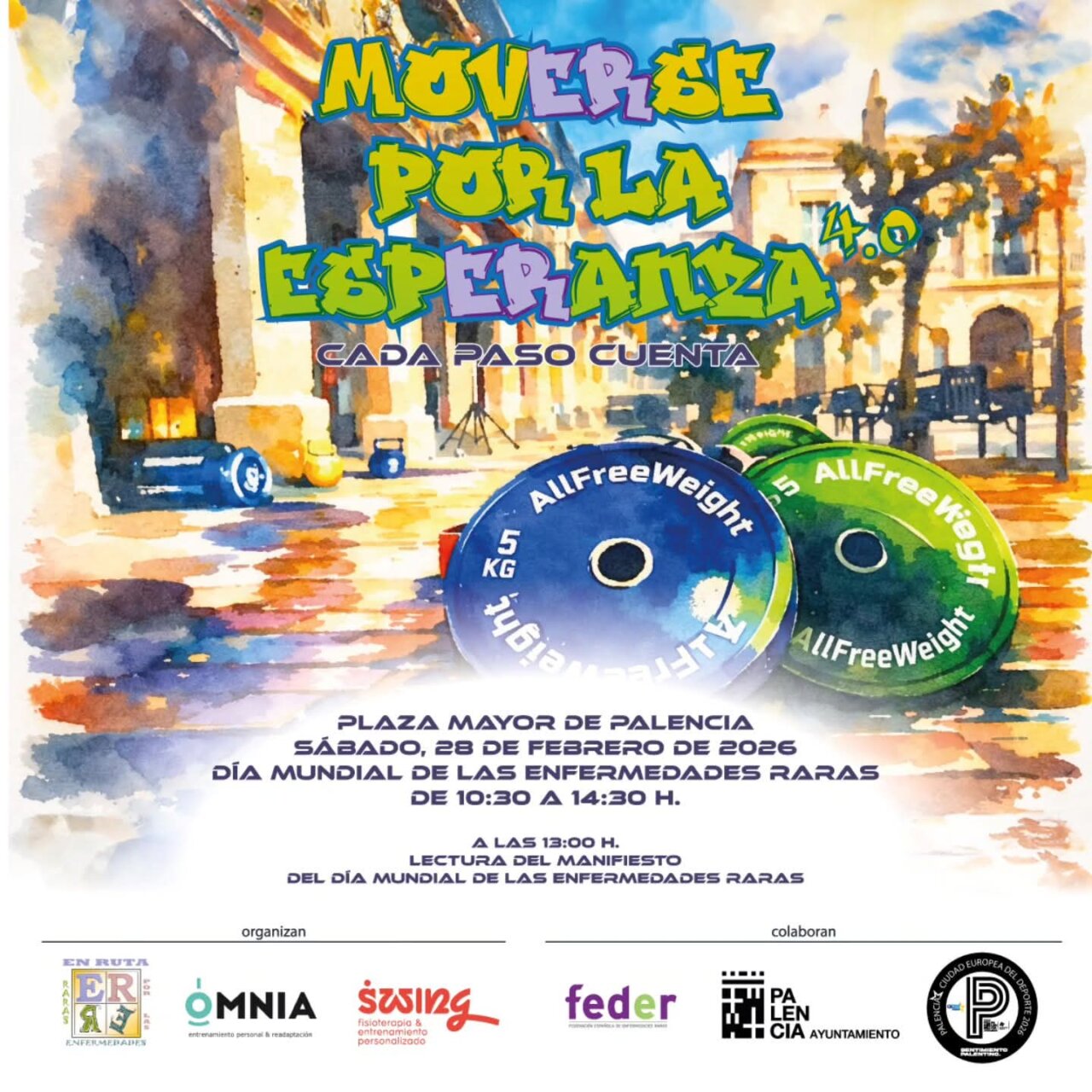 Cartel del evento movERse por la espERanza en la Plaza Mayor de Palencia