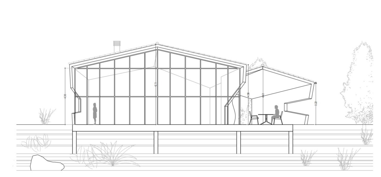 Alzado norte del nuevo restaurante junto al embalse de Ruesga