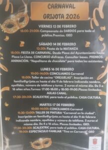 Cartel del Carnaval 2026 en Grijota con actividades programadas