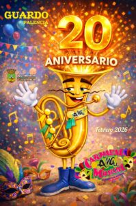 Cartel del Carnaval Musical de Guardo con un instrumento musical y el número 20