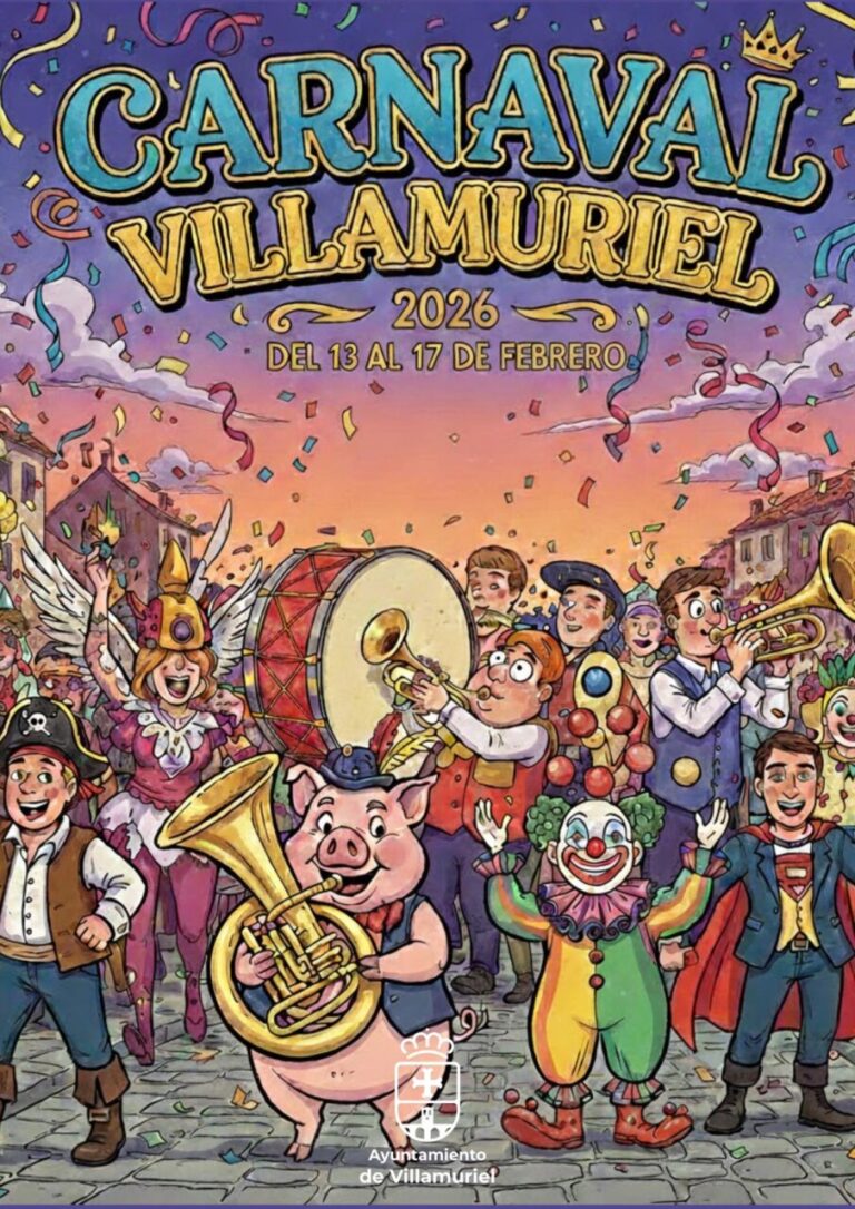 Cartel del Carnaval 2026 en Villamuriel de Cerrato con personajes festivos