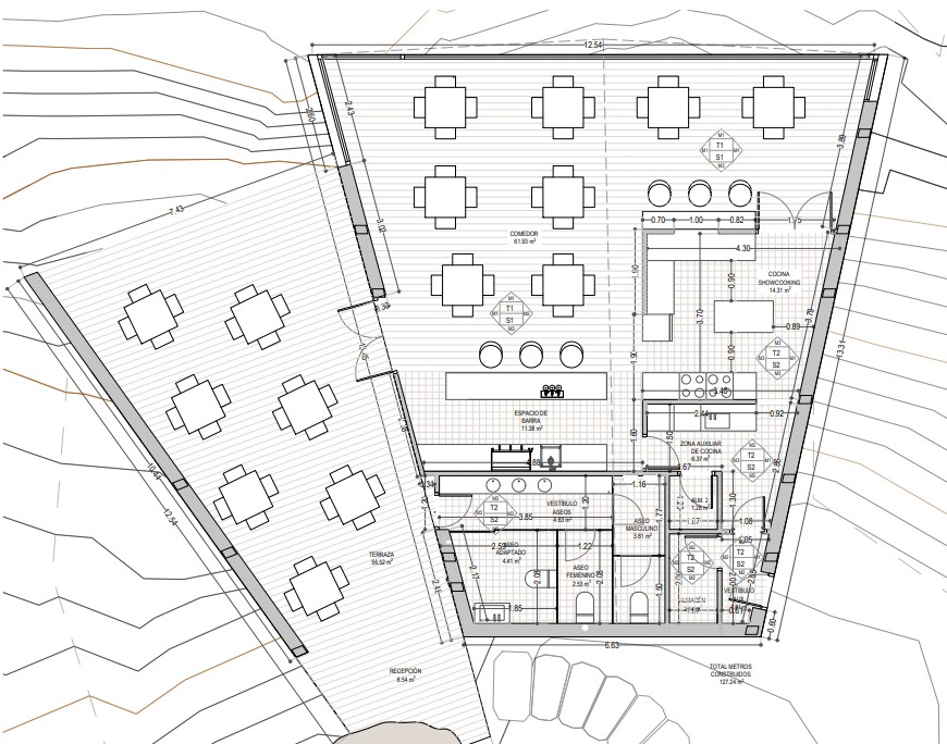 Plano de diseño del restaurante junto al embalse de Ruesga