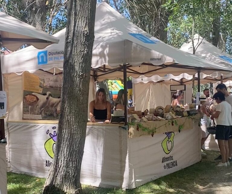 Stand de la Diputación de Palencia en una feria local con productos alimentarios