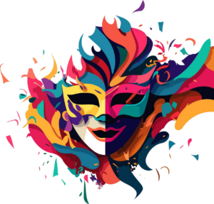 Máscara veneciana colorida con detalles artísticos vibrantes