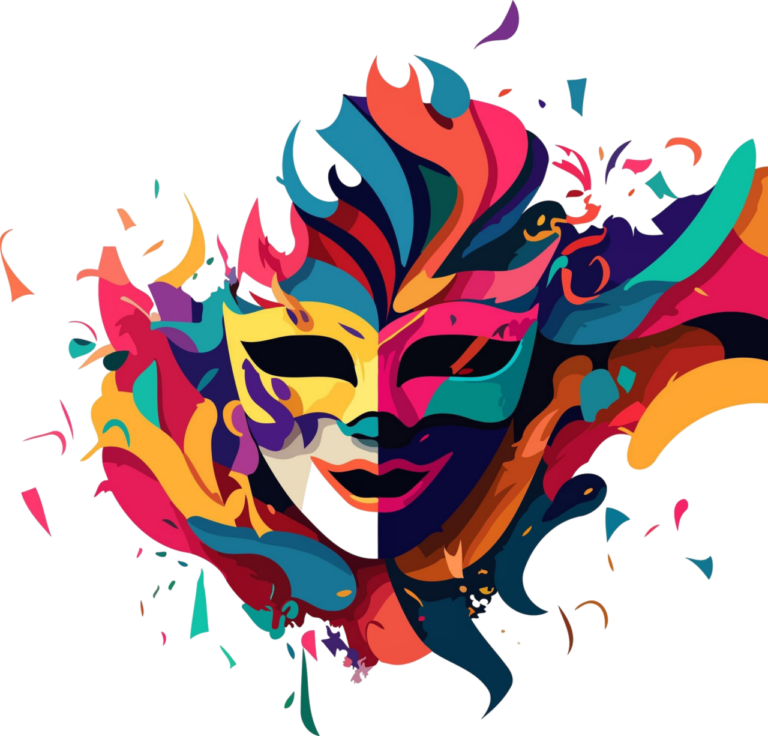 Máscara veneciana colorida con detalles artísticos vibrantes