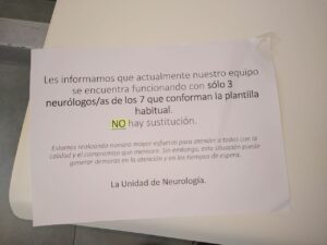 Aviso sobre la falta de neurólogos en el servicio de neurología