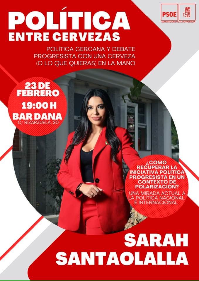 Cartel del coloquio sobre política entre cervezas con Sarah Santaolalla