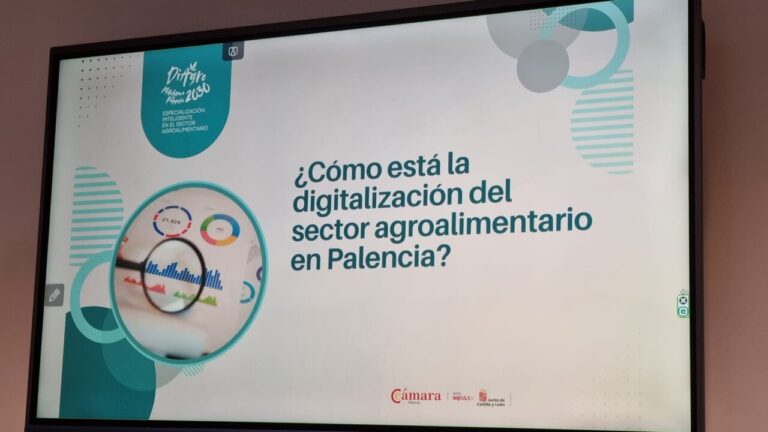 Pantalla de presentación sobre digitalización en el sector agroalimentario en Palencia
