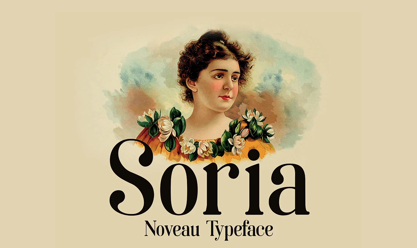 Tipografía Soria diseñada por Daniel Iglesias con fondo decorativo.