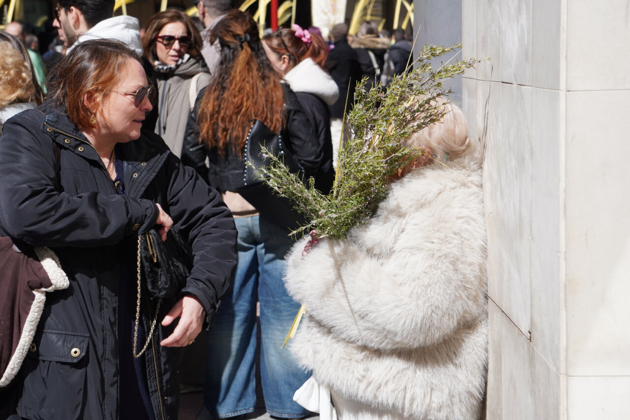 Multitud en la procesión del Domingo de Ramos en Palencia con palmas.