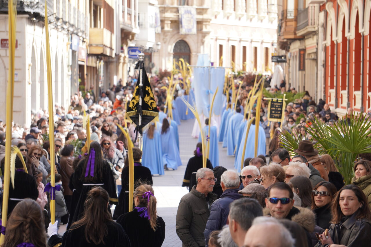 Multitudinaria procesión del Domingo de Ramos en Palencia con palmas y cofrades
