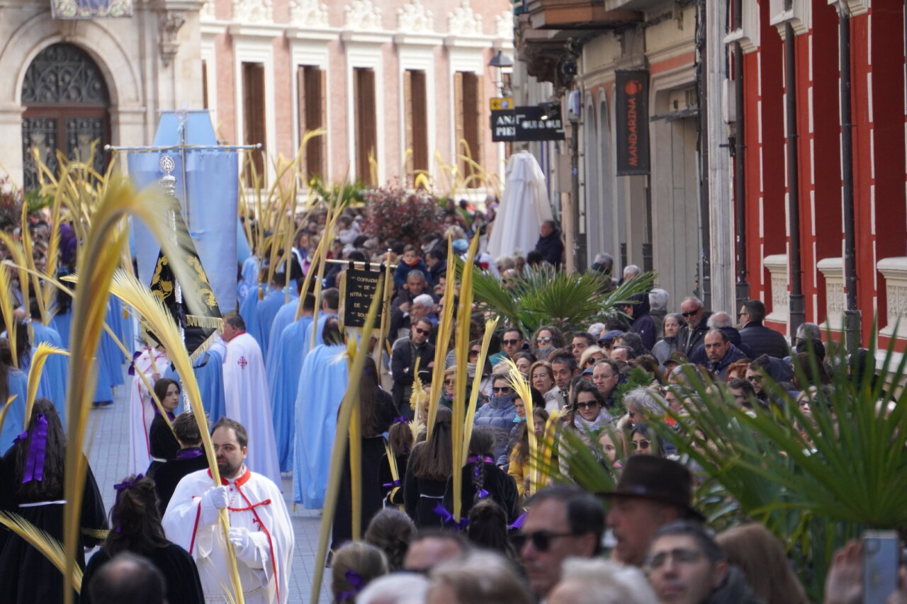 Multitud en la procesión del Domingo de Ramos en Palencia con palmas
