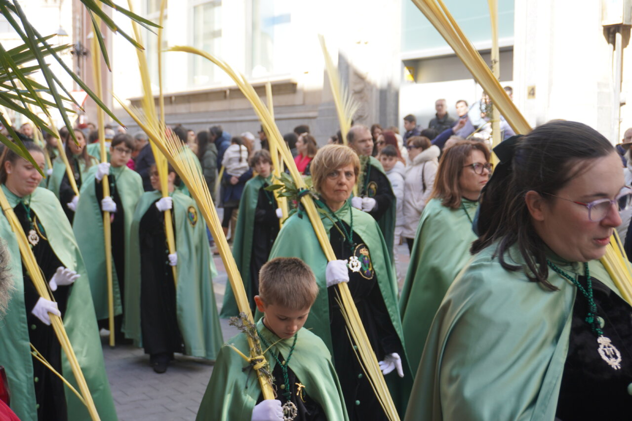 Participantes en la procesión del Domingo de Ramos en Palencia con palmas.