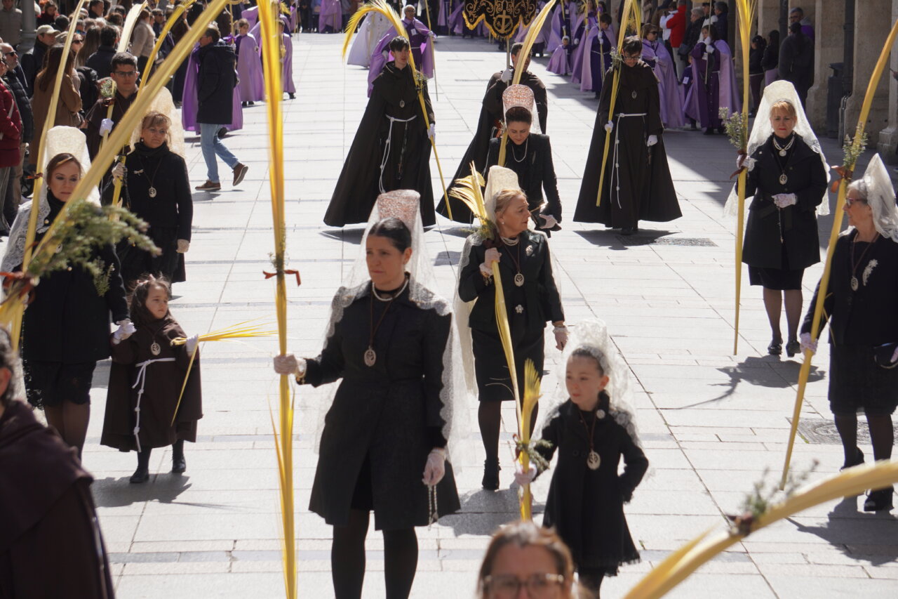 Multitudinaria procesión del Domingo de Ramos en Palencia con cofrades y niños