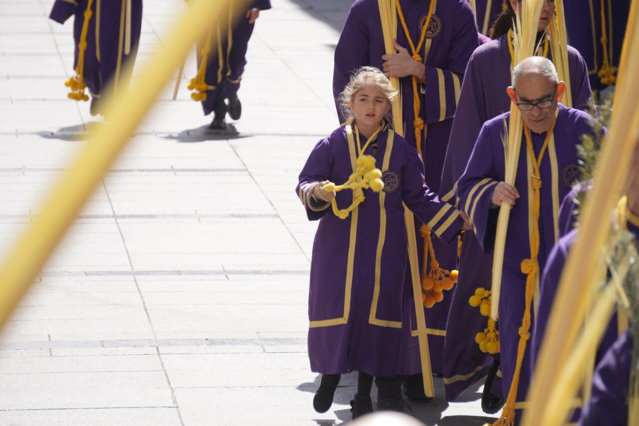 Procesión del Domingo de Ramos en Palencia con cofrades y niños
