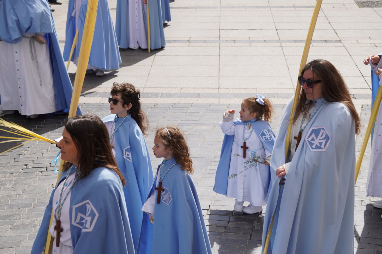 Multitud de personas en la procesión del Domingo de Ramos en Palencia