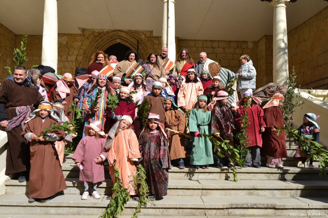 Grupo de personas en la procesión del Domingo de Ramos en Astudillo
