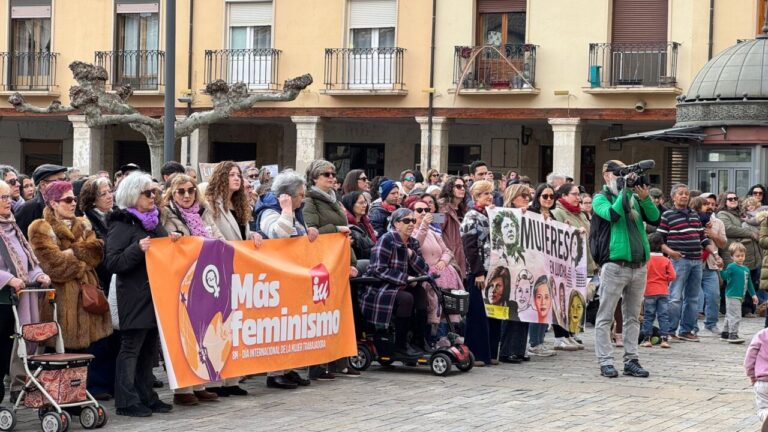 Cientos de personas en la manifestación del 8M en Palencia con pancartas por la igualdad.