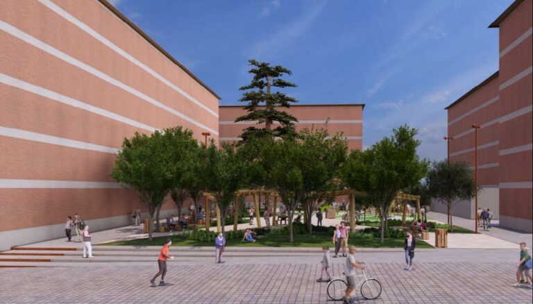 Renderización del nuevo espacio público en Rabí Sem Tob, Palencia