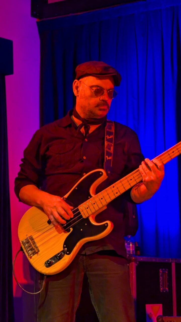 Músico tocando el bajo en el Festiblues de Venta de Baños