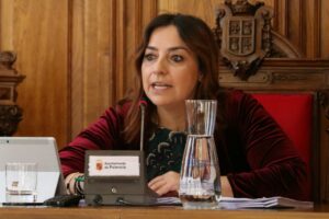 Alcaldesa de Palencia durante un pleno municipal discutiendo sobre la grúa
