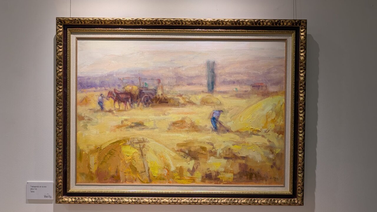 Pintura de Antonio de la Peña mostrando un paisaje rural con caballos.