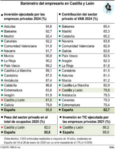 Tabla de datos sobre inversión y contribución del sector privado en Castilla y León 2024