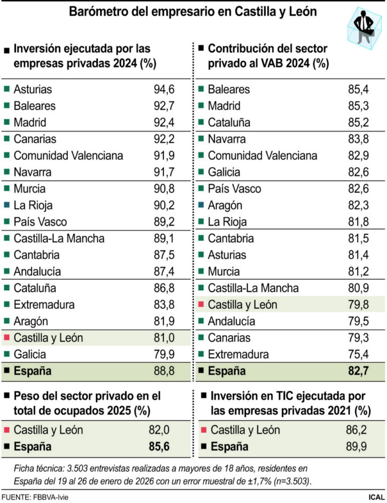 Tabla de datos sobre inversión y contribución del sector privado en Castilla y León 2024