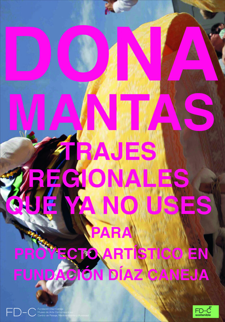 Cartel de donación de mantas y trajes regionales para un proyecto artístico