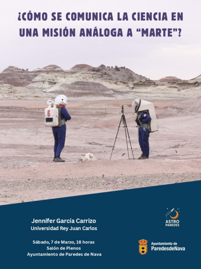 Dos personas en trajes espaciales en un paisaje árido simulando Marte