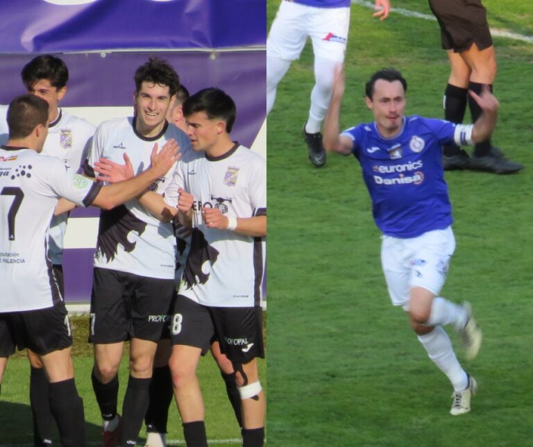 Jugadores del Palencia Cristo Atlético celebrando un gol en el partido contra el Becerril.