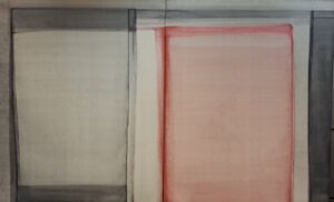 Cuadro abstracto en tonos grises y rosa de Águeda de la Pisa