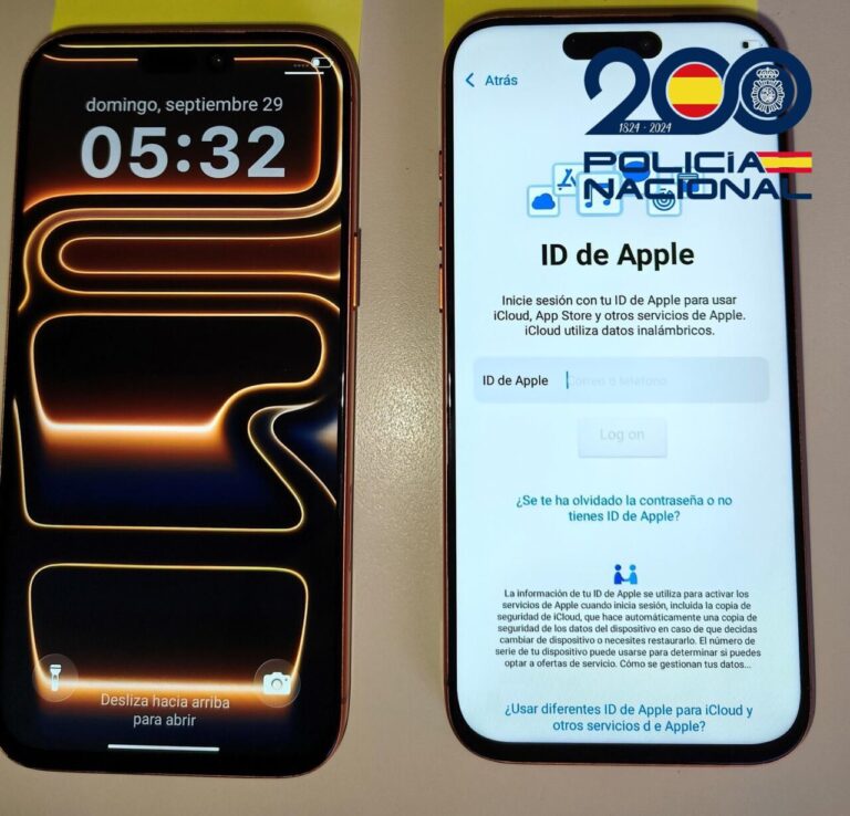 Teléfonos móviles falsificados exhibidos por la Policía Nacional