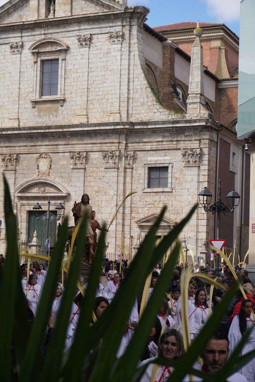 Procesión del Domingo de Ramos en Palencia con La Borriquilla y palmas