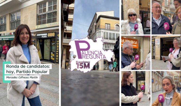 Mercedes Cófreces en la calle durante la campaña electoral del PP en Palencia.
