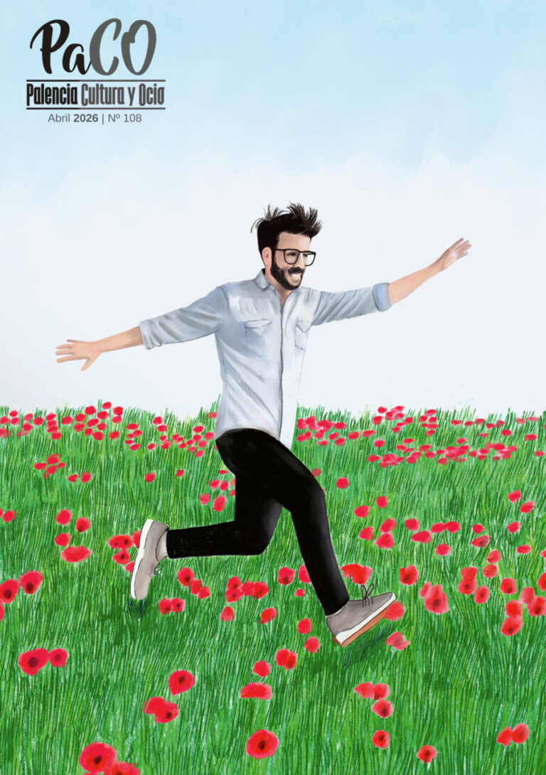 Ilustración de un hombre corriendo en un campo de flores rojas