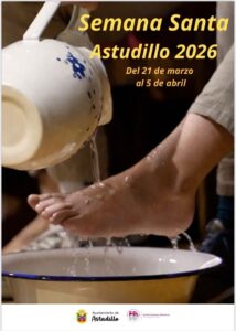 Cartel de la Semana Santa en Astudillo con un pie en agua