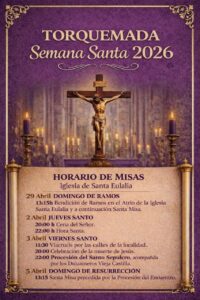 Cartel de la Semana Santa en Torquemada con horarios de misas