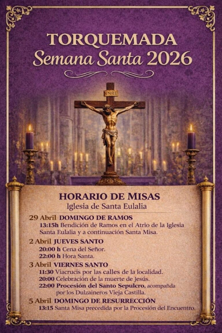 Cartel de la Semana Santa en Torquemada con horarios de misas